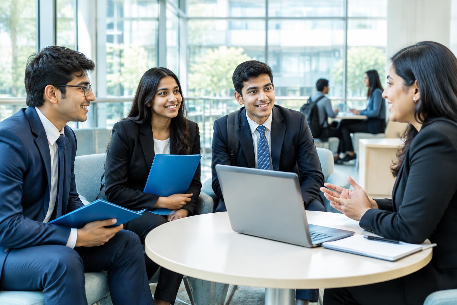 Students meeting a recruiter at a campus career office